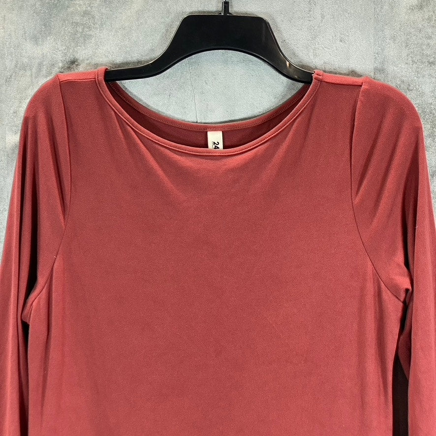 24SEVEN Comfort Apparel Woman's Brick Crewneck Long-Sleeve Pocket Dress SZ XL