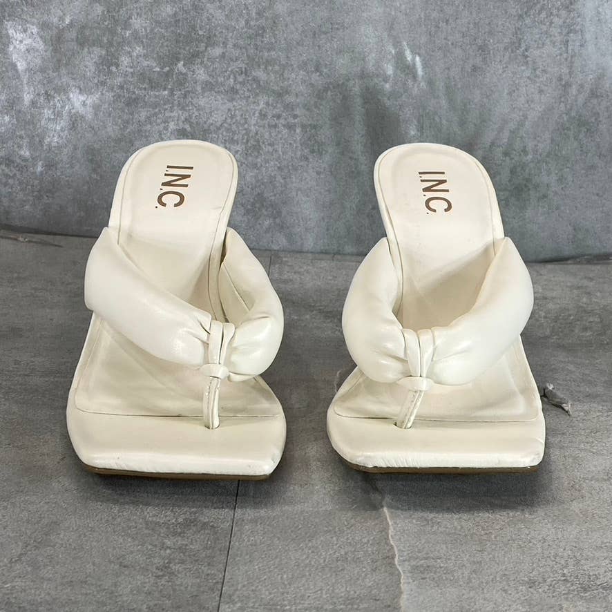INC INTERNATIONAL CONCEPTS Women's White Smooth Sagee Thong Dress Sandals SZ 5