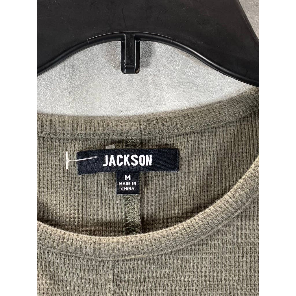 JACKSON Men's Olive Textured Crewneck Curved-Hem Short-Sleeve T-Shirt SZ M