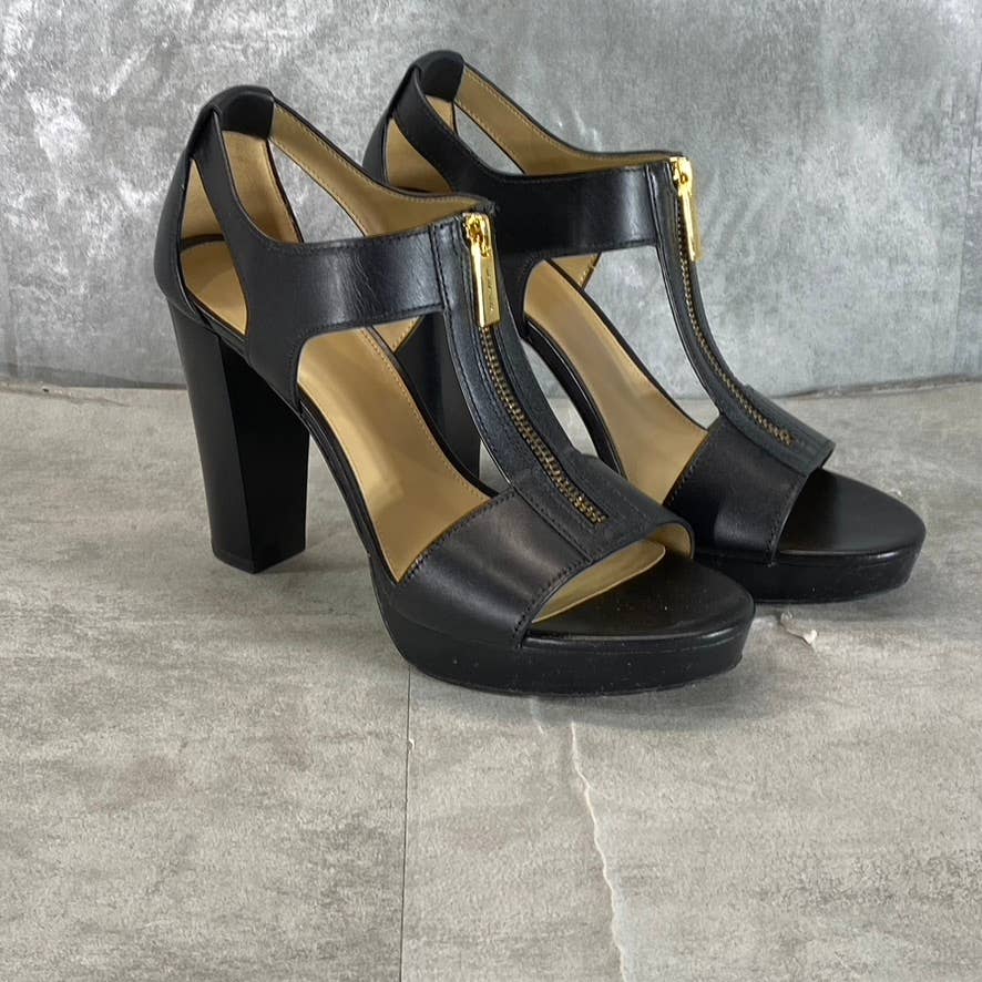 MICHAEL MICHAEL KORS Women's Black Leather Berkley T-Strap Platform Sandals SZ 9
