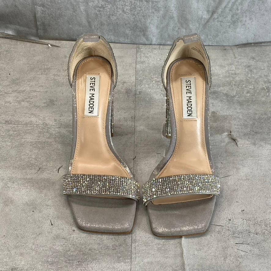 STEVE MADDEN Women's Silver Rhinestone Tiaa Two-Piece Dress Sandals SZ 6