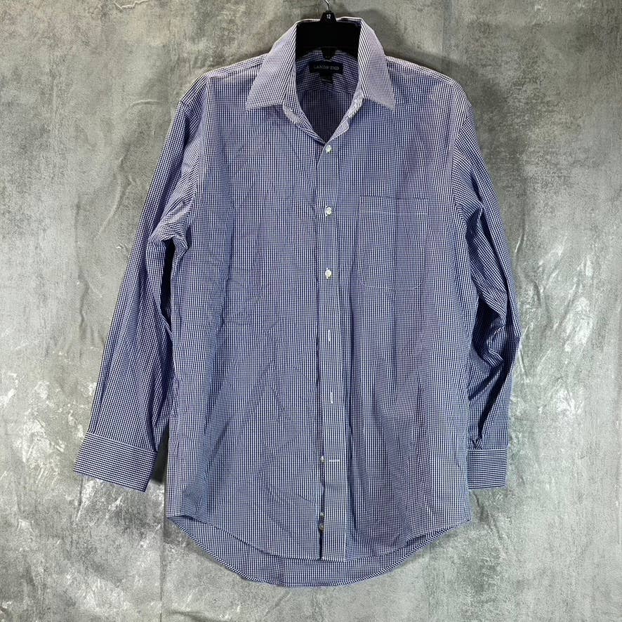 LANDS' END Men's Rich Sapphire Check No-Iron Supima Pinpoint Shirt SZ 15.5/32