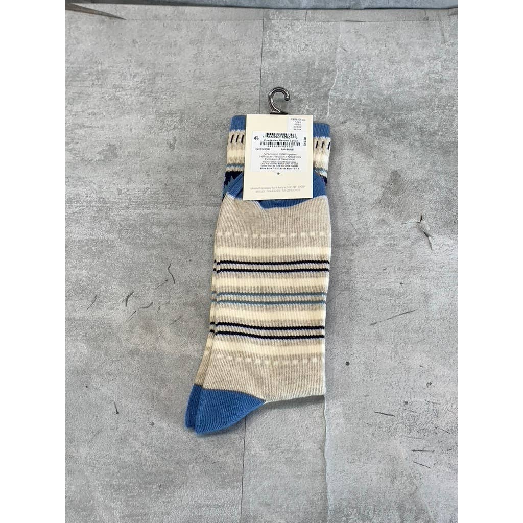 Sun + Stone Men's Blue/Tan Deer Fair Isle Fleece-Lined Crew Single Sock SZ 10-13