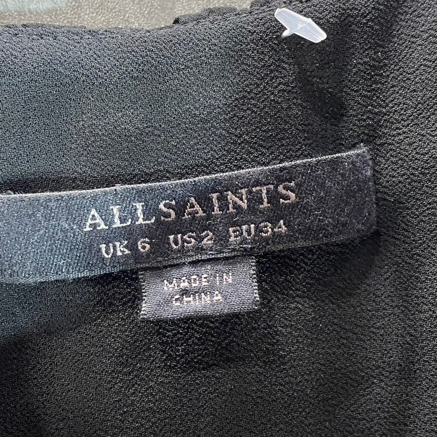 ALLSAINTS Women's Black Sanse Thin-Strap Smocked Tulle-Ruffle Mini Dress SZ 2