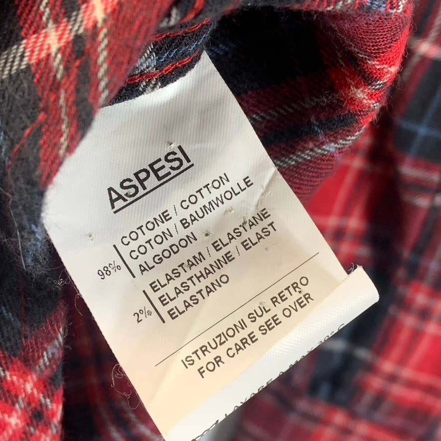 ASPESI Men's Red/Black Checkered Button-Up Long-Sleeve Shirt SZ S