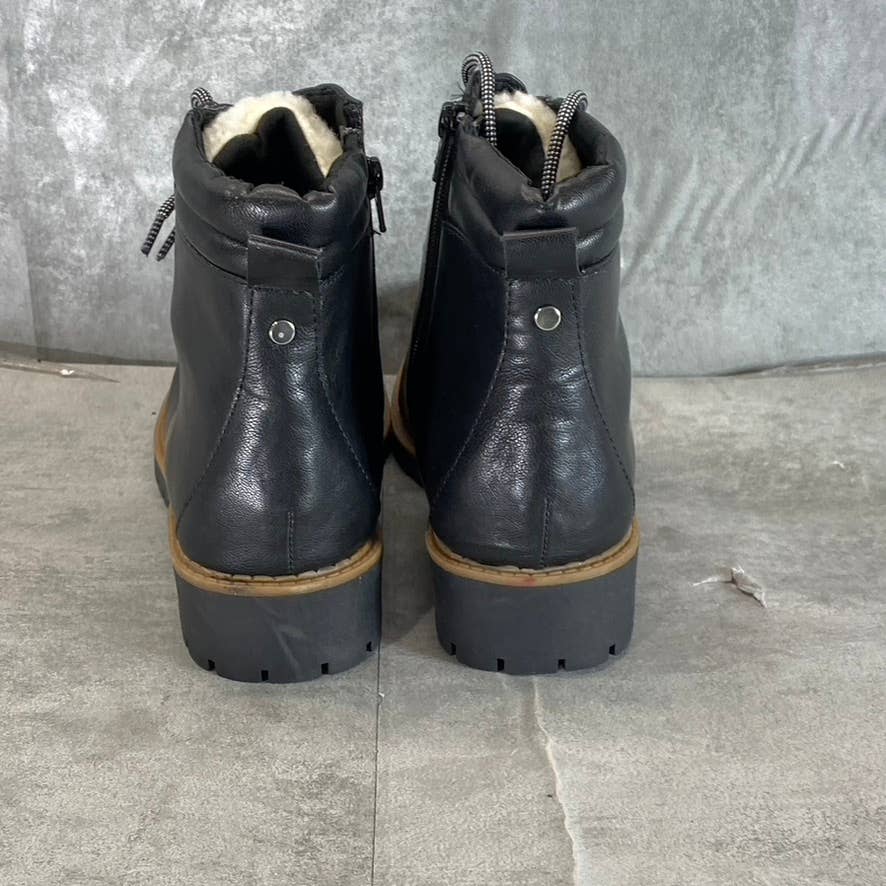 STYLE & CO Women's Black Faux-Leather Maariah Faux-Shearling Lace-Up Boots SZ 10