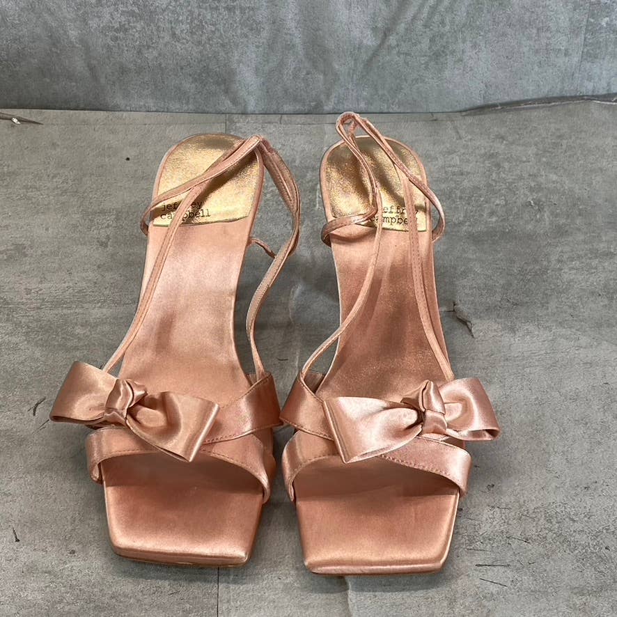 JEFFREY CAMPBELL Women's Natural Satin Take A Bow Square-Toe Slingback Sandals