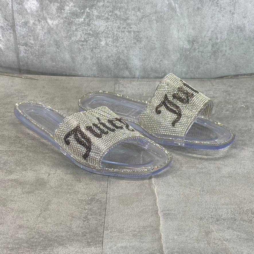 JUICY COUTURE Women's Clear Hylton Rhinestone Embellished Slide Jelly Sandal SZ7