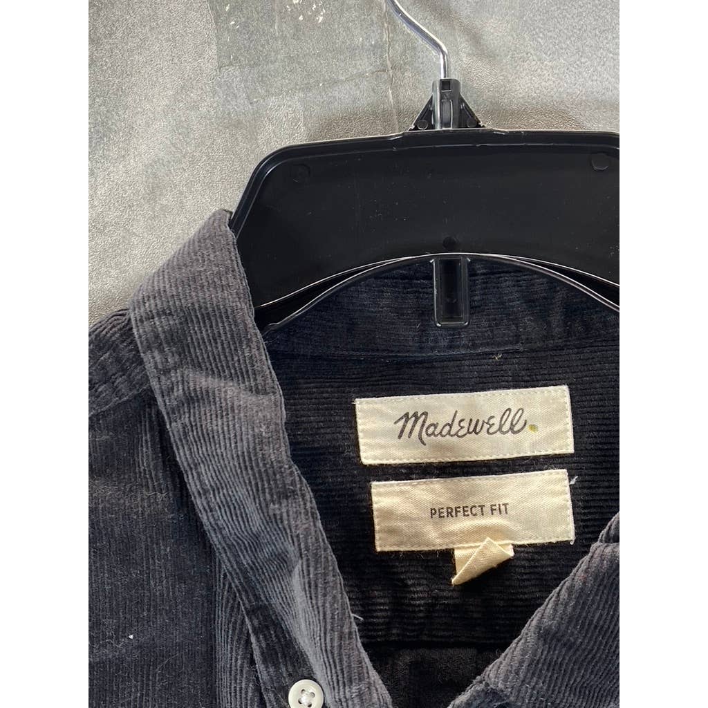 MADEWELL Men's Black Coal Perfect Fit Corduroy Button-Up Long-Sleeve Shirt SZ M