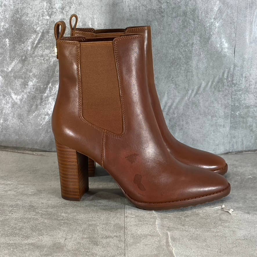 LAUREN RALPH LAUREN Women's Cognac Leather Mylah Almond-Toe Boots SZ 7.5