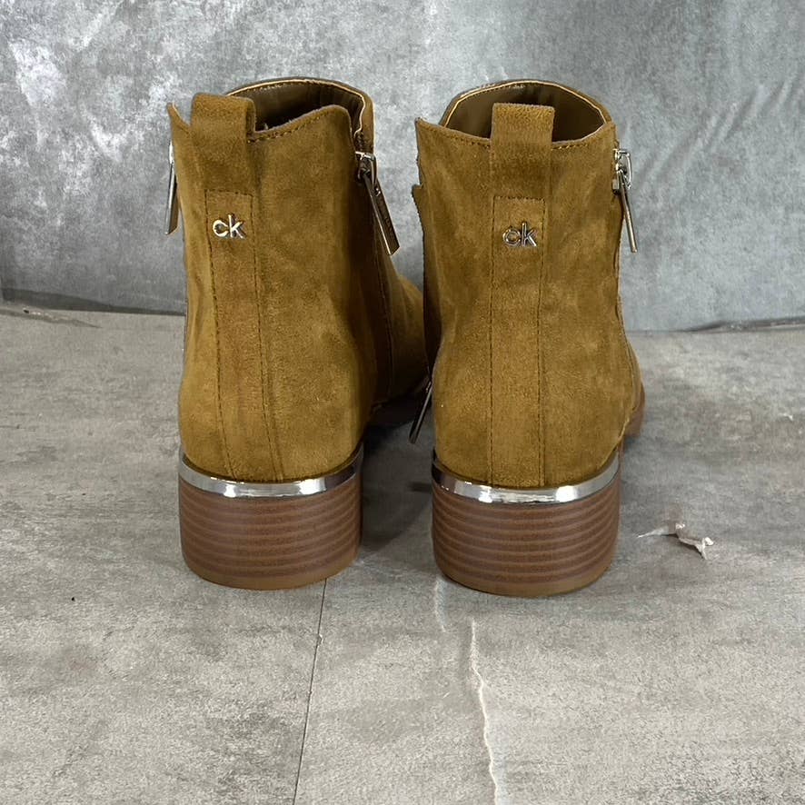 CALVIN KLEIN Women's Dark Natural Deniece Block-Heel Round-Toe Ankle Boots SZ 7