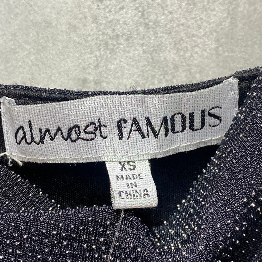 ALMOST FAMOUS Junior's Black Metallic Cowelneck Bodycon Pullover Mini Dress SZ XS (00-1/2)