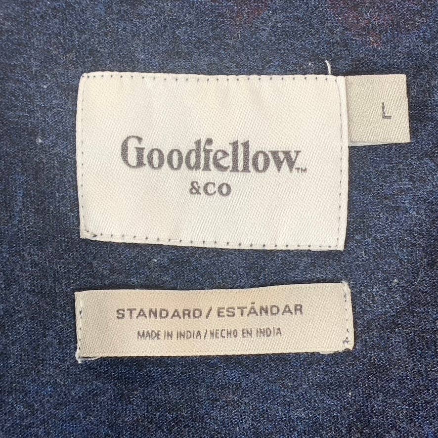 GOODFELLOW & CO Men's Navy Floral Standard-Fit Crewneck Patch Pocket T-Shirt SZL