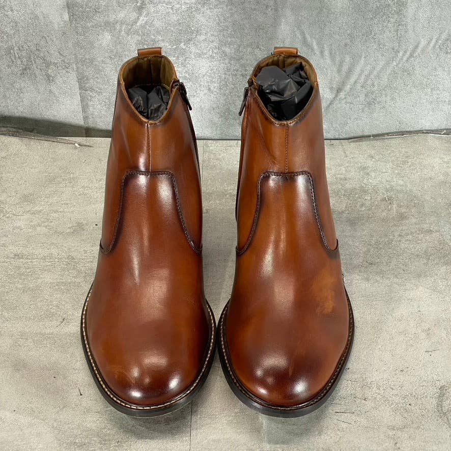 THOMAS & VINE Men's Brown Leather Faust Round-Toe Side-Zip Ankle Boots SZ 10