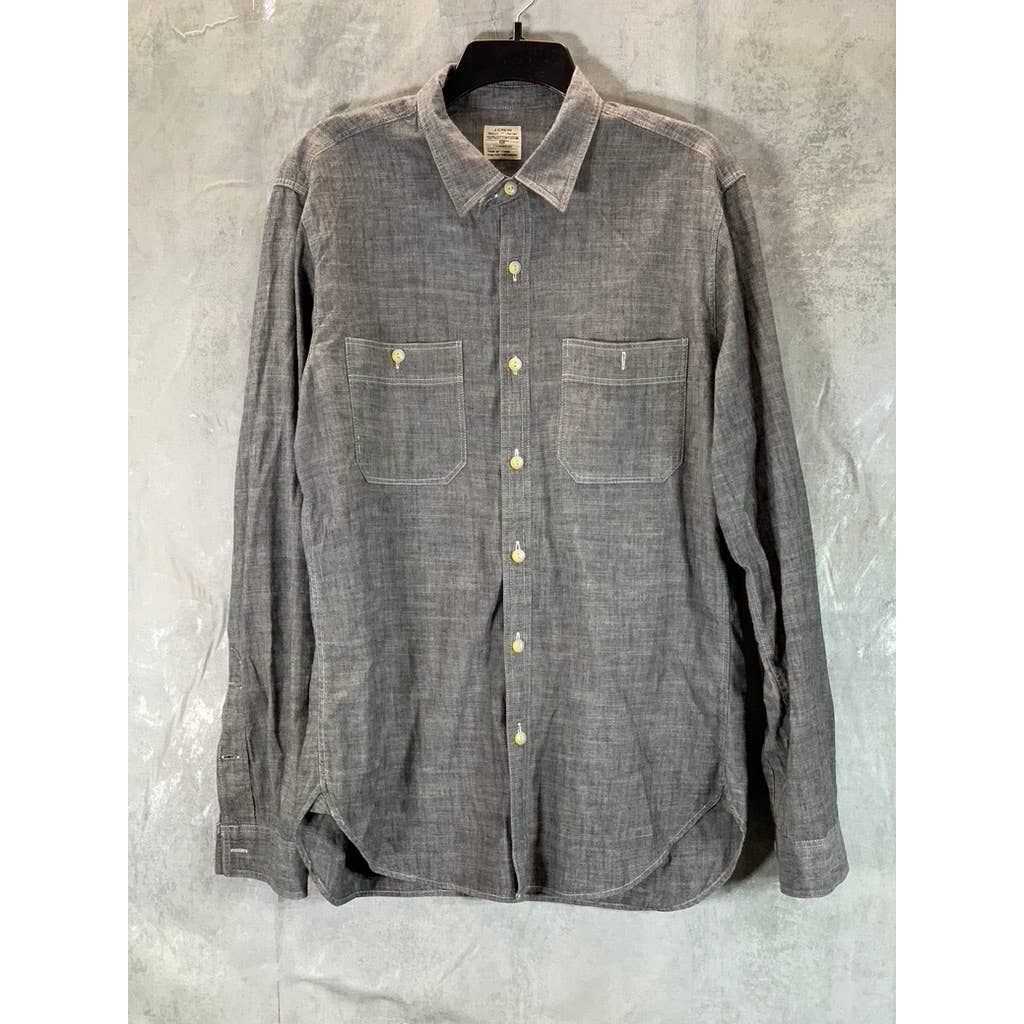 J.CREW FACTORY Men's Charcoal Chambray Regular-Fit Button-Up Workshirt SZ M