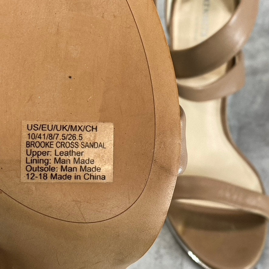 KENNETH COLE NEWYORK Women's Latte Brooke Cross Strap Heeled Round-Toe Dress Sandals SZ 10