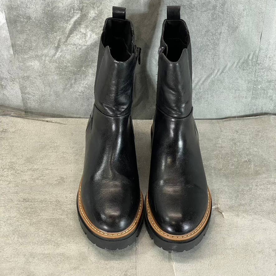 SUN+STONE Women's Black Faux-Leather Burklee Round-Toe Side-Zip Boots SZ 9