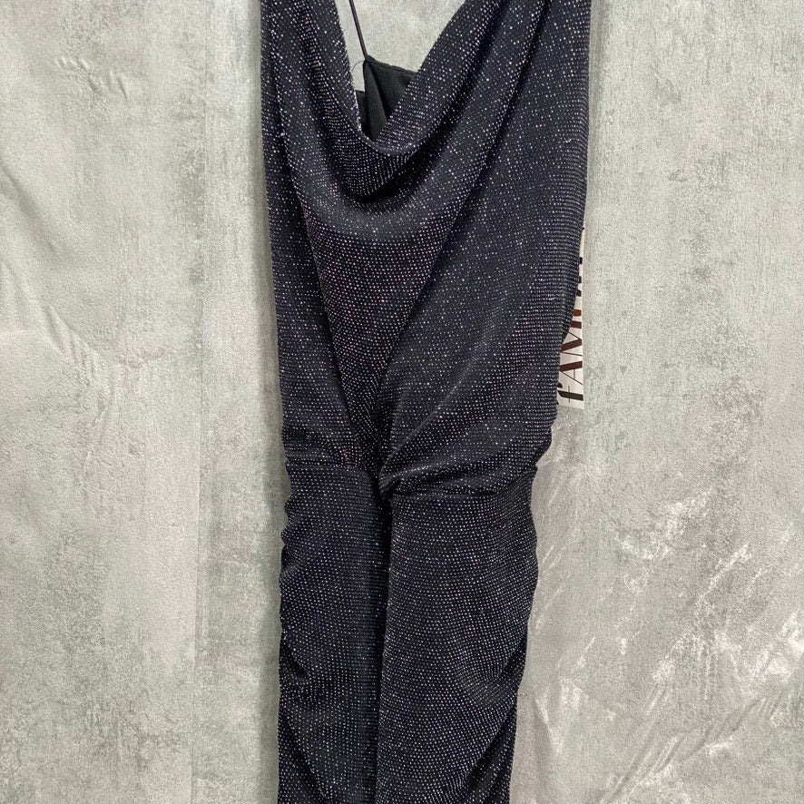 ALMOST FAMOUS Junior's Black Metallic Cowelneck Bodycon Pullover Mini Dress SZ L (10/11)