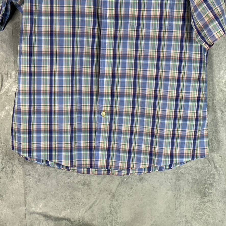 ENRO Men's Blue Multi Plaid Non-Iron Button-Up Short-Sleeve Shirt SZ L