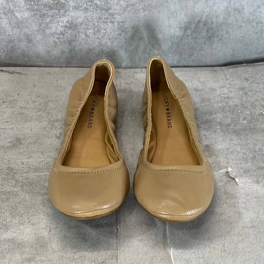 LUCKY BRAND Women's Light Cognac Leather Emmie Ballet Slip-On Flats SZ 8