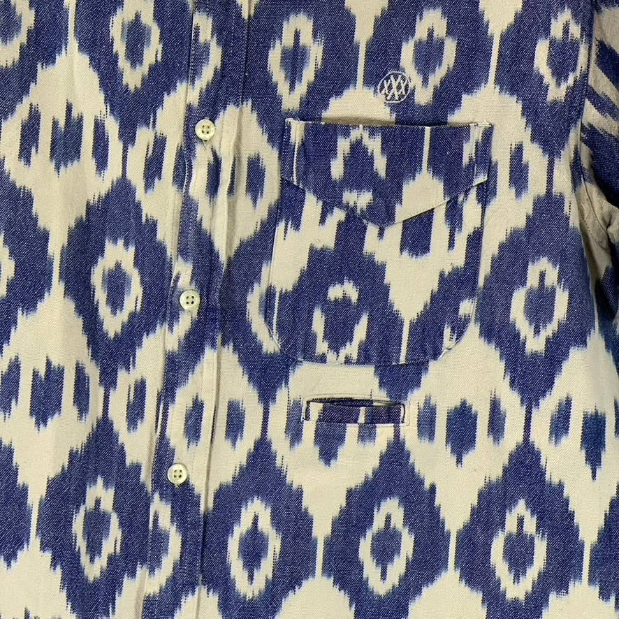10.DEEP Men's Blue/White Guacho Button-Up Short-Sleeve Shirt SZ M