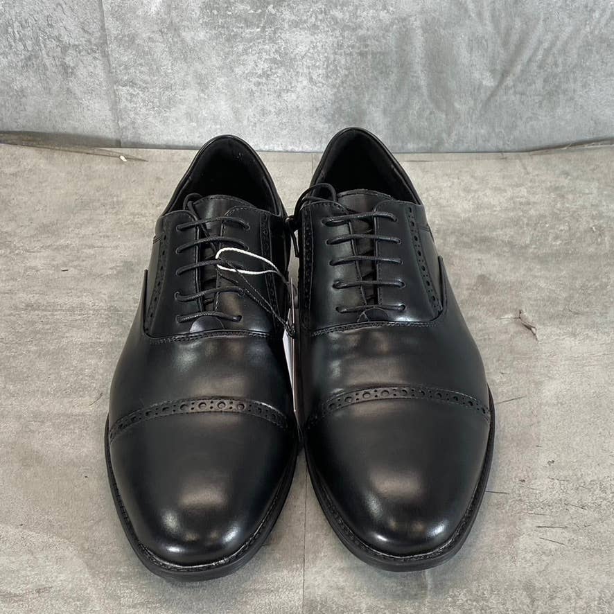 ASTON MARC Men's Black Faux-Leather Tempo Cap-Toe Lace-Up Dress Shoes SZ 9.5