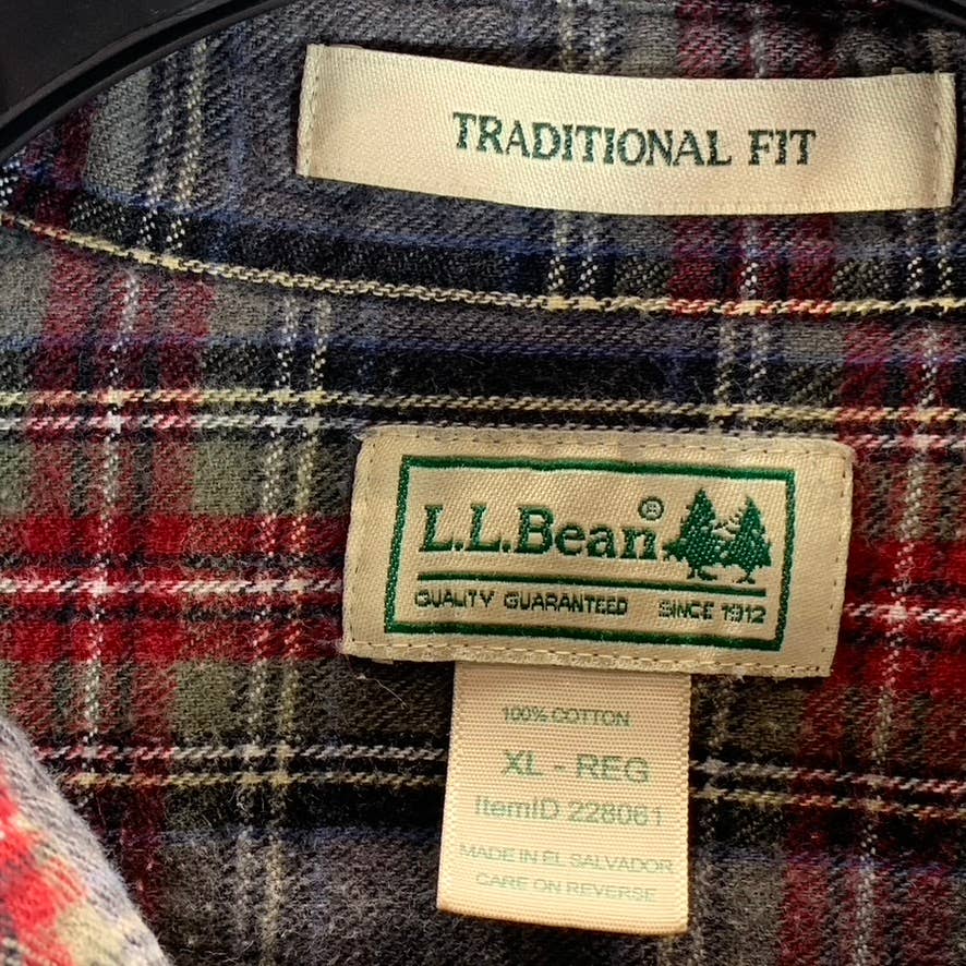 L.L. BEAN Men's Grey Stewart Scotch Plaid Traditional-Fit Flannel Shirt SZ XL
