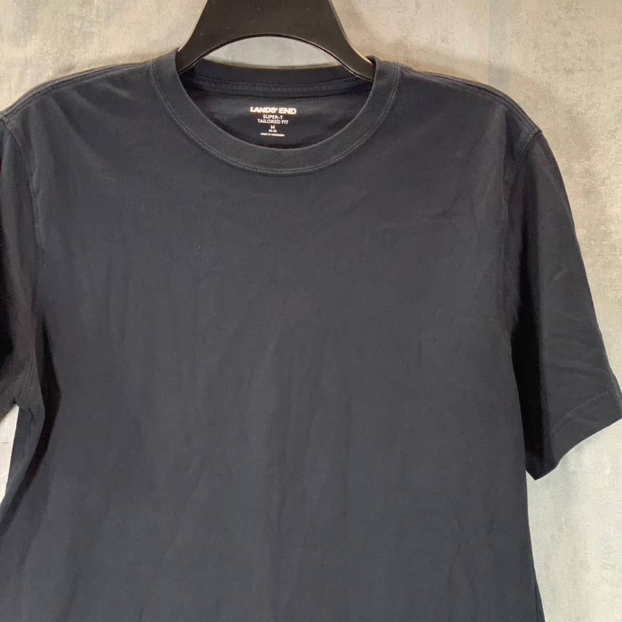 LANDS' END Men's Black Solid Crewneck Super-T Tailored-Fit T-Shirt SZ M