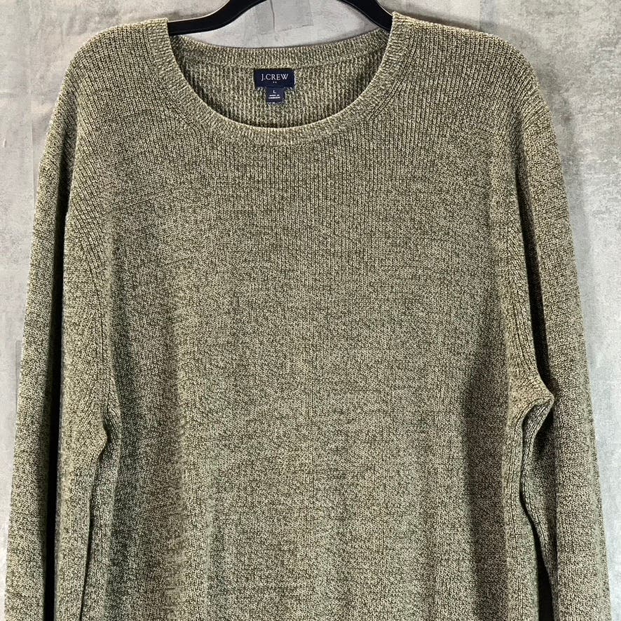 J.CREW Men's Marled Olive Crewneck Cotton Pullover Sweater SZ L