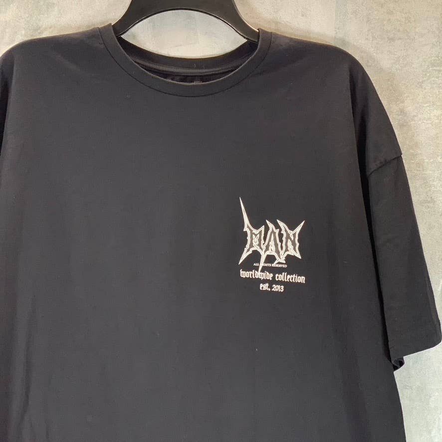 BOOHOOMAN Men's Black Oversized Man Skull Graphic Crewneck T-Shirt SZ S