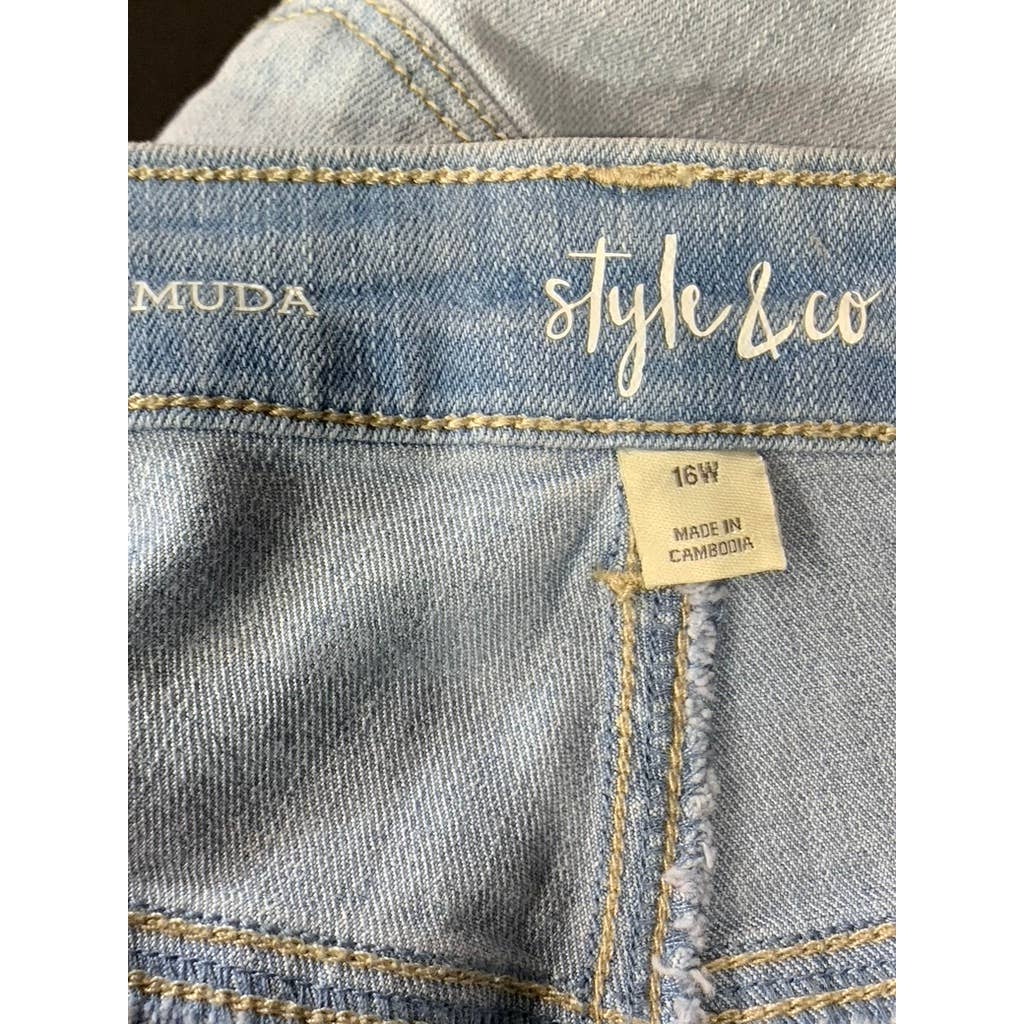 STYLE & CO Women's Plus Size Mesa Wash Mid-Rise Roll-Cuff Bermuda Shorts SZ 16W
