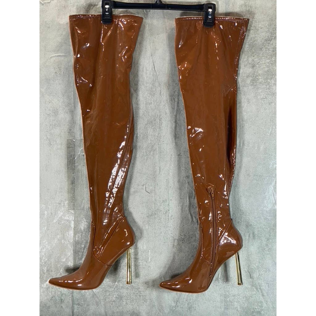 STEVE MADDEN Women's Cognac Vivee Over-The-Knee Pointed-Toe Heeled Boots SZ 8.5