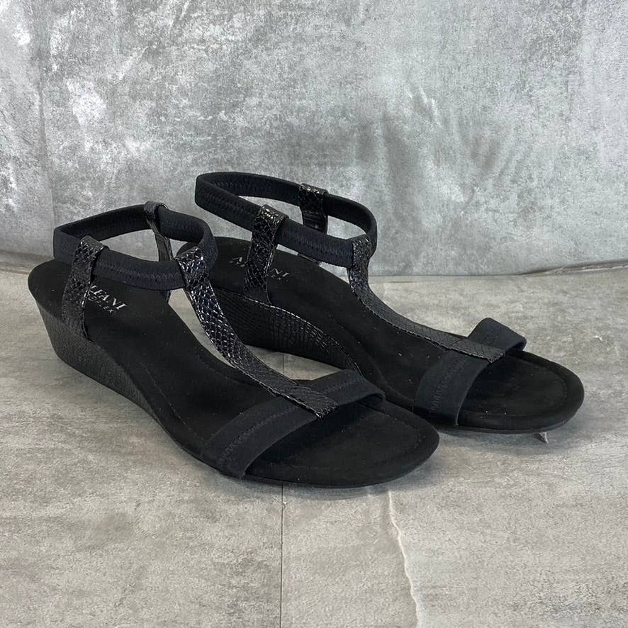 ALFANI Step N' Flex Women's Black Snake Embossed Voyage Wedge Slide Sandals SZ10