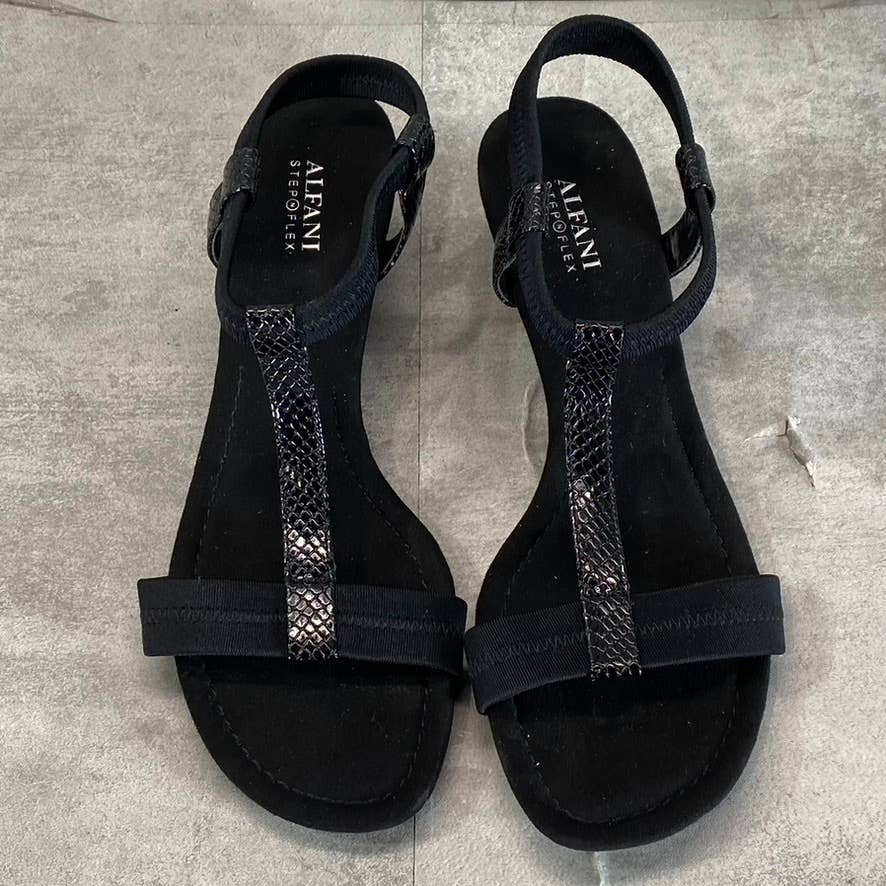 ALFANI Step N' Flex Women's Black Snake Embossed Voyage Wedge Slide Sandals SZ10