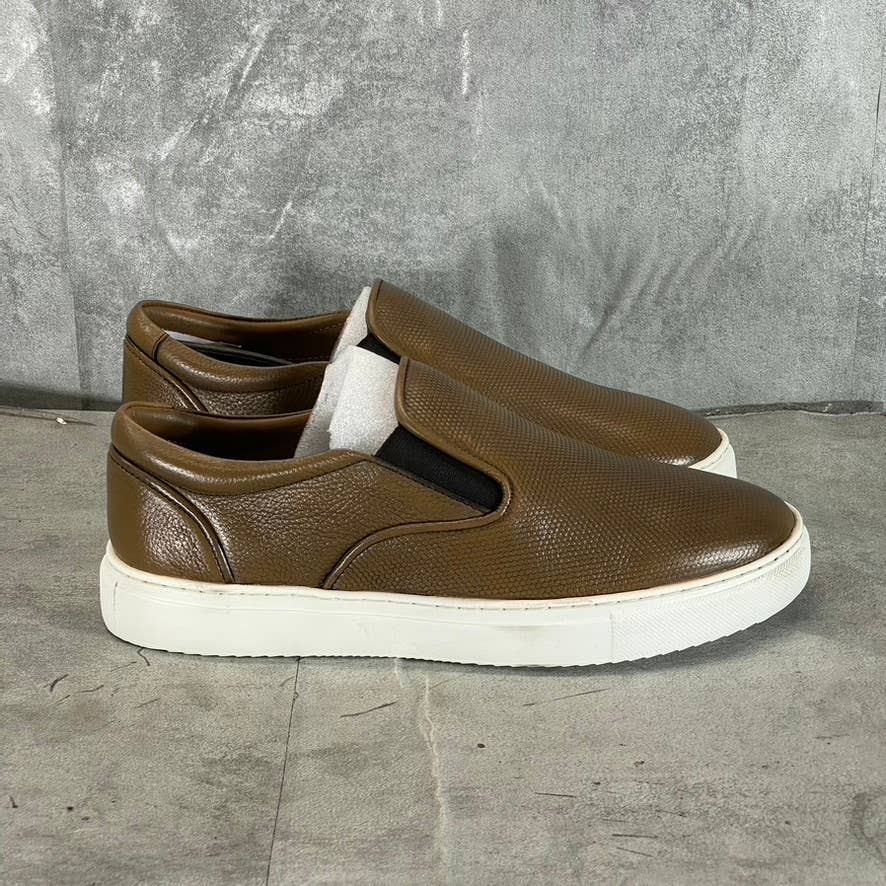 THOMAS & VINE Men's Brown Leather Conley Slip-On Sneakers SZ 9.5