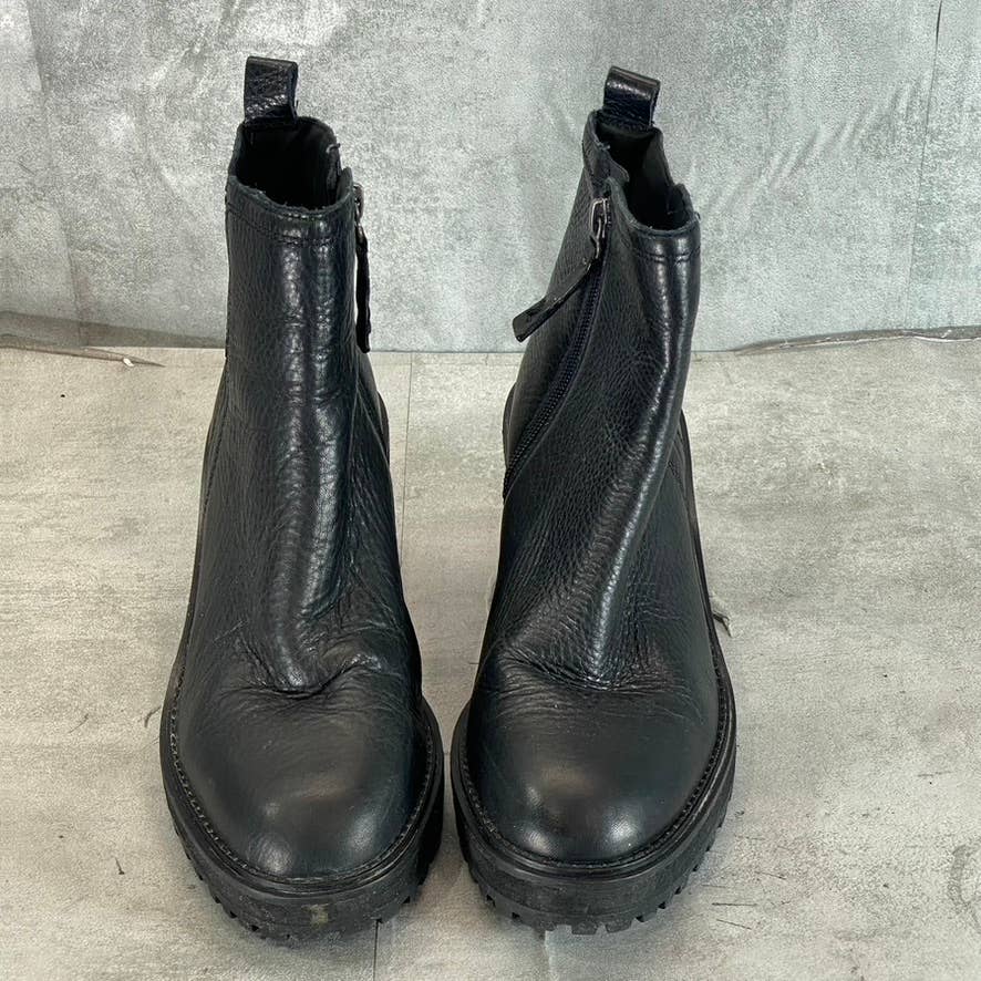 ZODIAC Women's Black Leather Julie Lug-Sole Wedge Boots SZ 7.5