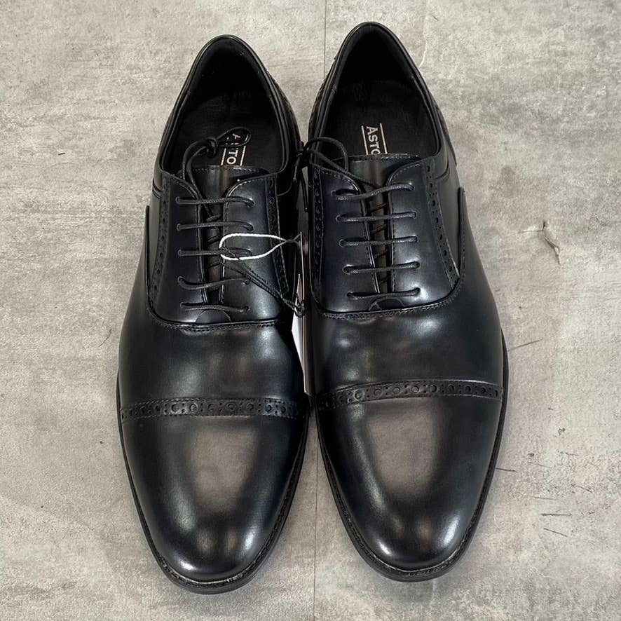 ASTON MARC Men's Black Faux-Leather Tempo Cap-Toe Lace-Up Dress Shoes SZ 9.5