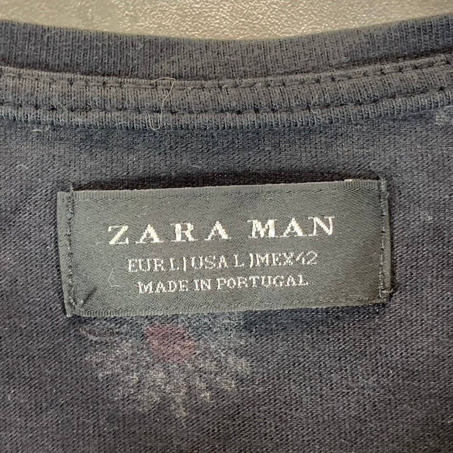 ZARA MAN Men's Black Daisy Print Crewneck Short-Sleeve T-Shirt SZ L