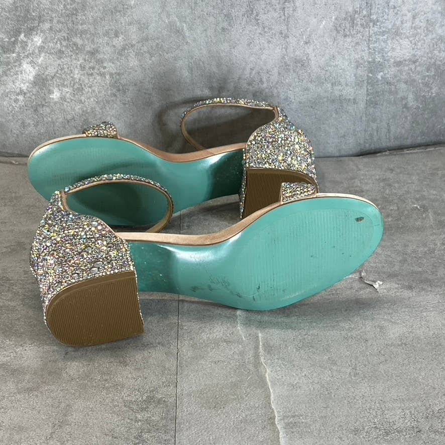 BLUE By BETSEY JOHNSON Women's Champange Mari Rhinestone Block-Heel Sandal SZ5.5