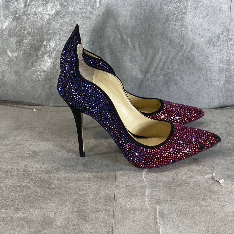 JESSICA SIMPSON Women's Black Amethyst Wayva Rhinestone Pointed-Toe Pumps SZ 6.5