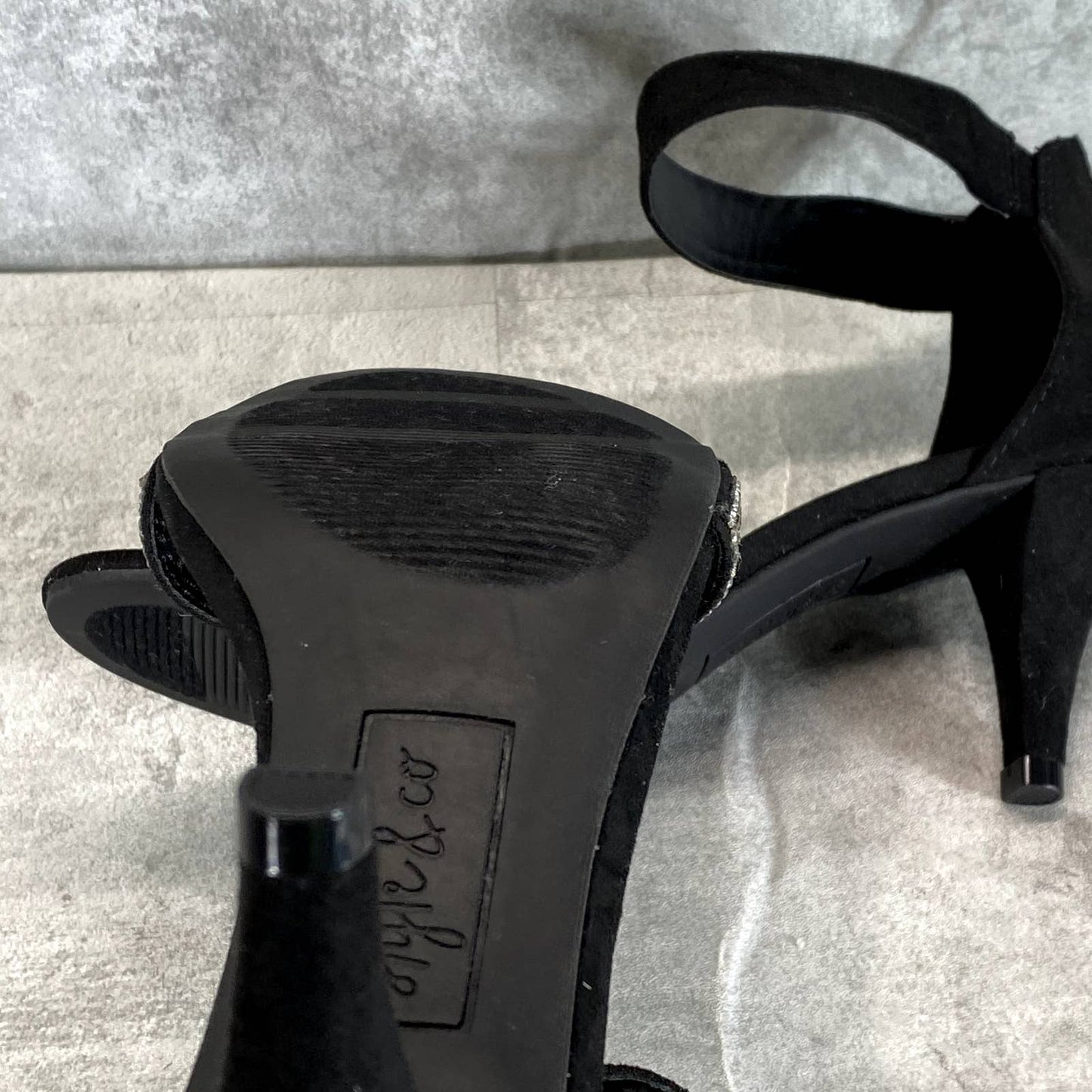 STYLE & CO Women's Black Rhinestone Phillyis Two-Piece Evening Sandals SZ 6