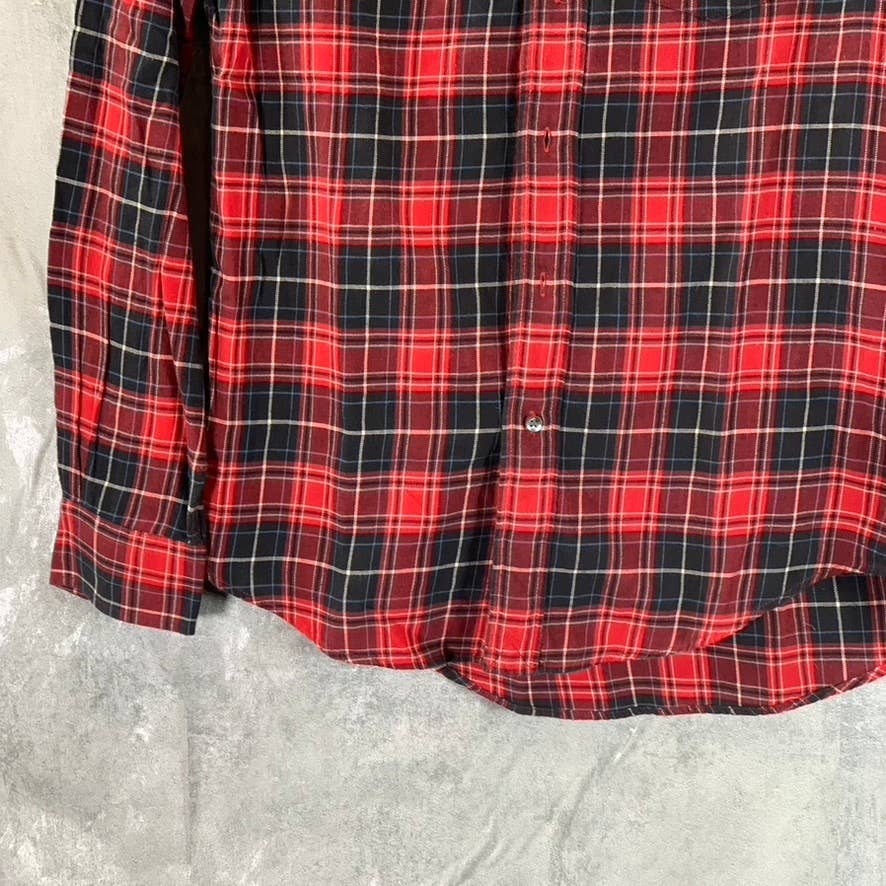 ASPESI Men's Red/Black Checkered Button-Up Long-Sleeve Shirt SZ S