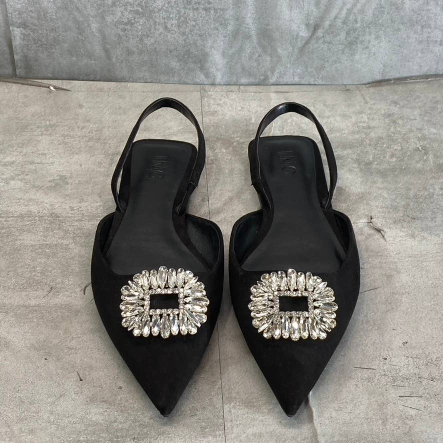 INC INTERNATIONAL CONCEPTS Women's Black Micro Embellished Slingback Flats SZ 10