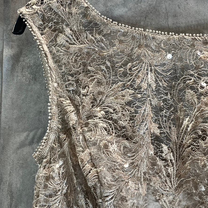 ADRIANNA PAPELL Women's Marble Embroidered Sequin Sleeveless Cocktail Dress