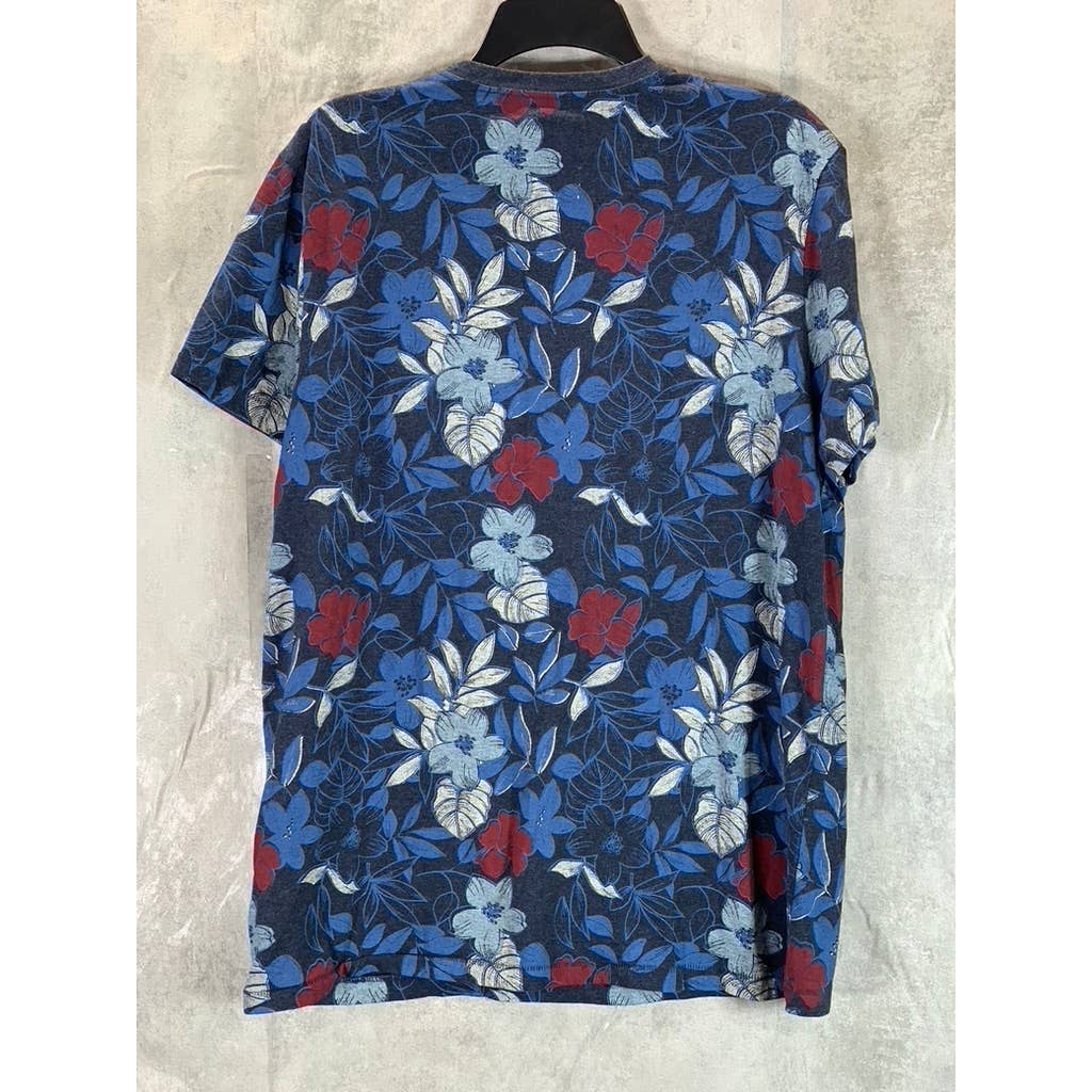 GOODFELLOW & CO Men's Navy Floral Standard-Fit Crewneck Patch Pocket T-Shirt SZL