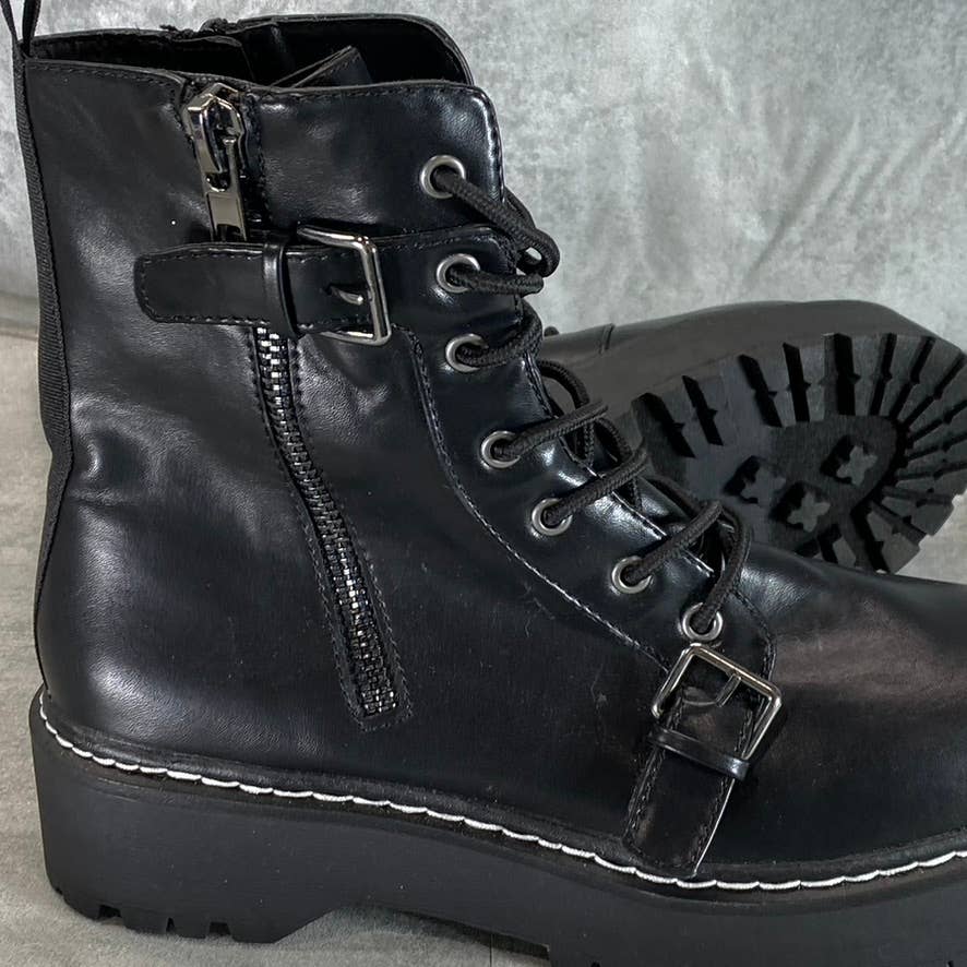 WILD PAIR Women's Black Faux-Leather Arriele Lug-Sole Platform Boots SZ 9.5