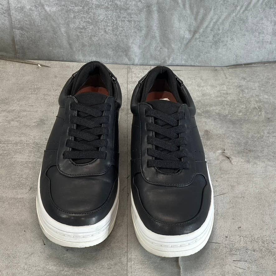 DR. SCHOLL'S Women's Black Faux-Leather Essential Lace-Up Wedge Sneakers SZ 8