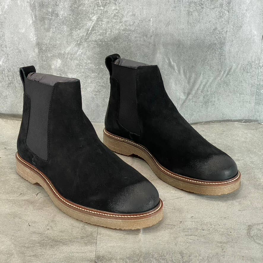 THOMAS & VINE Men's Black Leather Cedric Plain-Toe Pull-On Chelsea Boots SZ 8