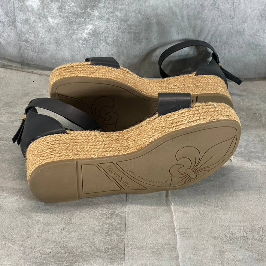 FRANCO SARTO Women's Black Leather Verita Ankle-Strap Espadrille Sandals SZ 8.5