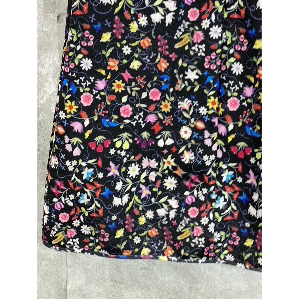 CYNTHIA ROWLEY Women's Black Floral Print Crewneck Short Sleeve Mini Dress SZ 6
